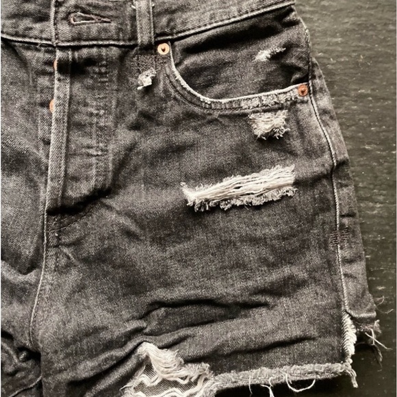 [Free People] Distressed Washed Black Denim Jean short pant - Picture 4 of 10